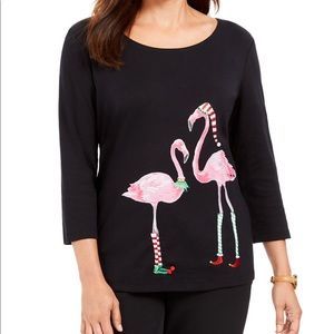 Karen Scott Petite Holiday Flamingo Graphic Top PS